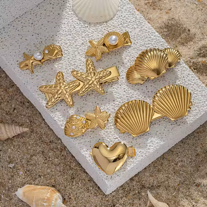 Shell & Pearl Gold Hair Clip