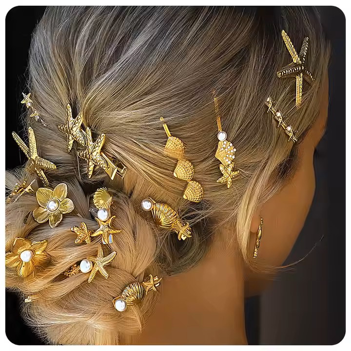 Shell & Pearl Gold Hair Clip