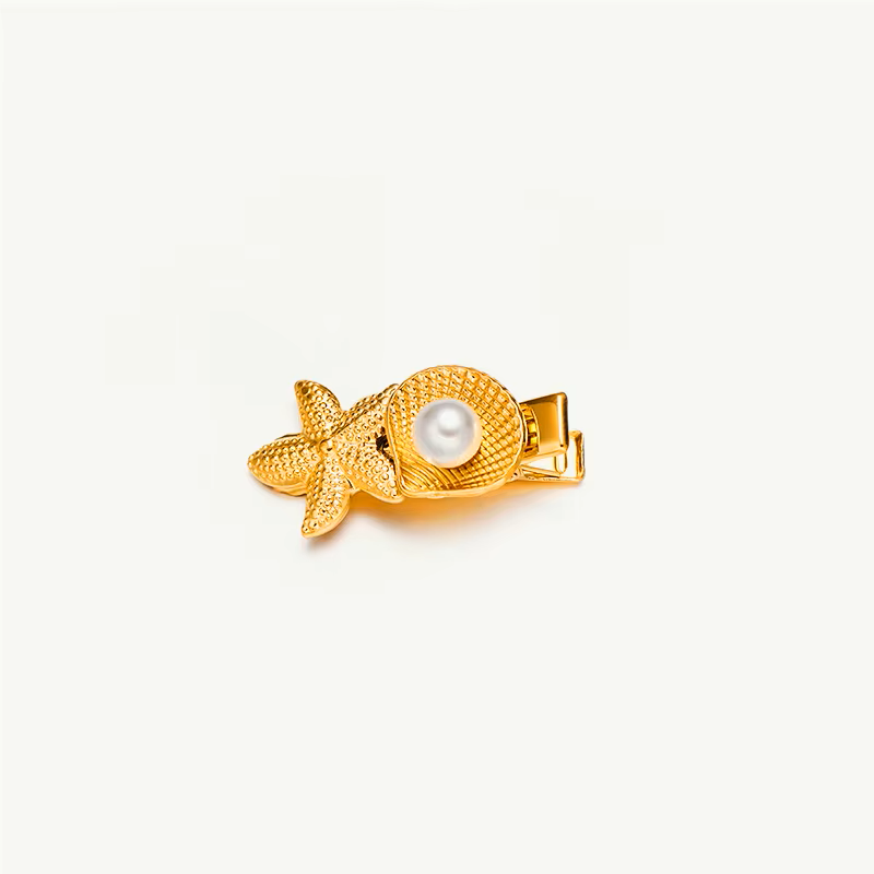 Shell & Pearl Gold Hair Clip