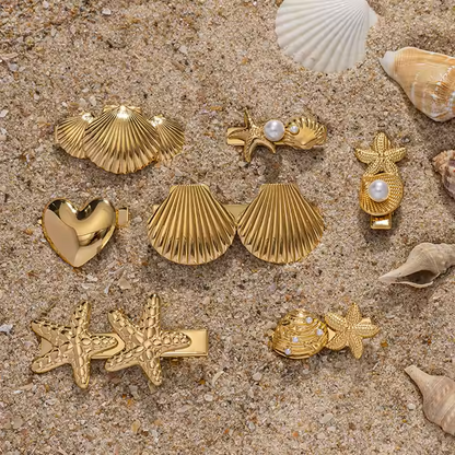 Shell & Pearl Gold Hair Clip
