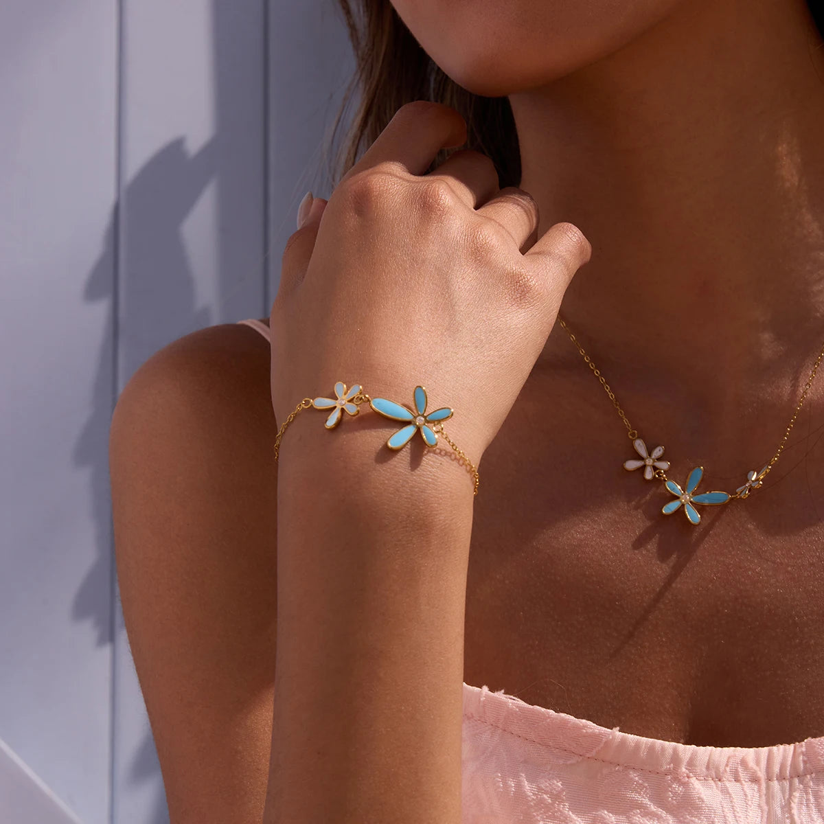 BLUE FLOWER NECKLACE & BRACELET