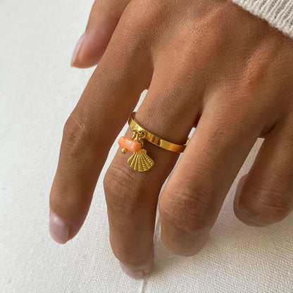CORAL FRESHWATER PEARL RING