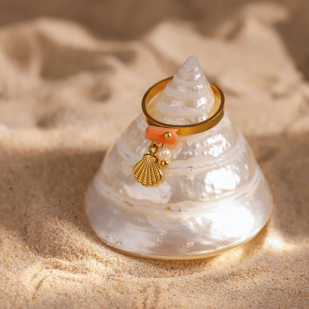 CORAL FRESHWATER PEARL RING