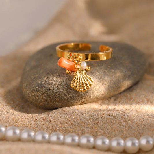 CORAL FRESHWATER PEARL RING