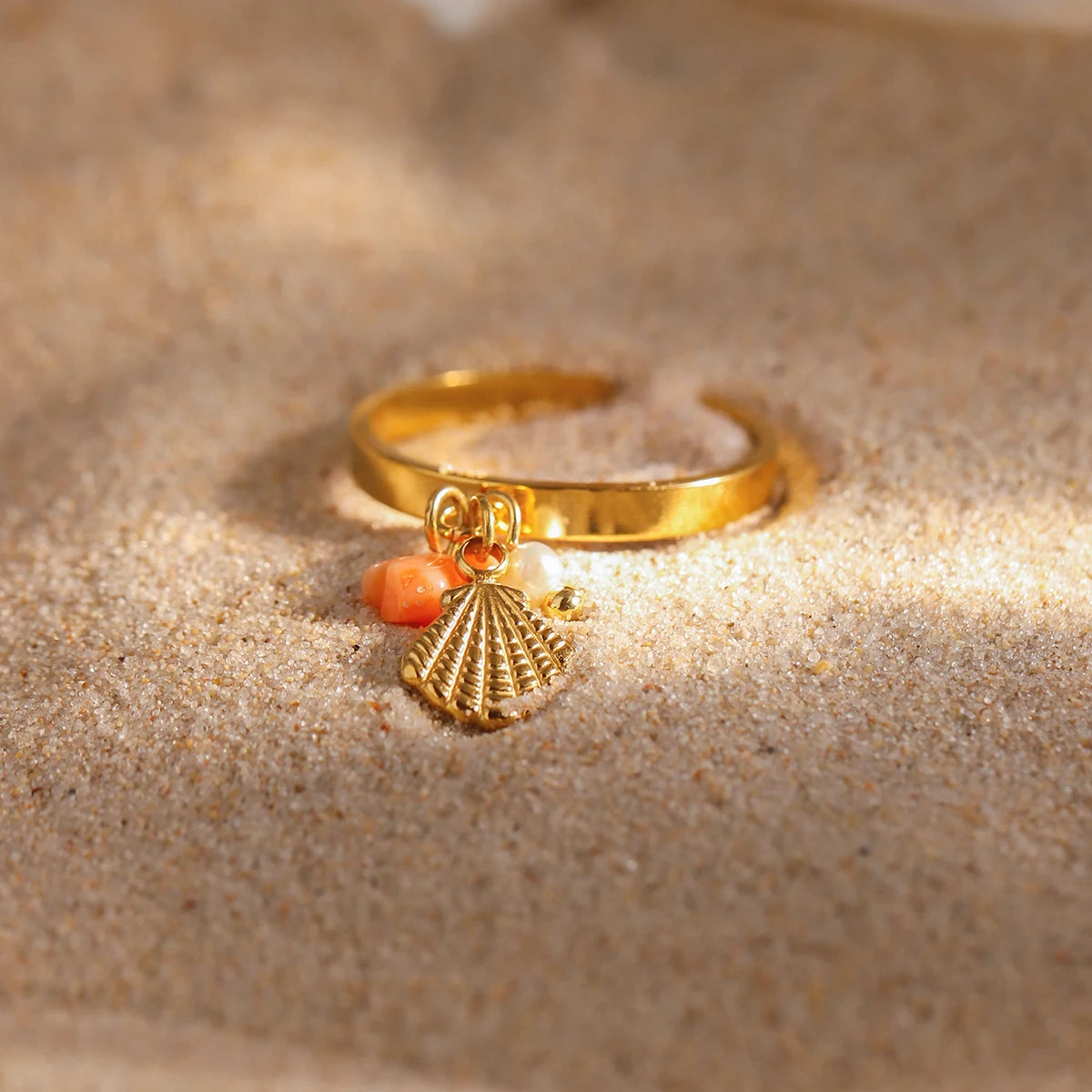 CORAL FRESHWATER PEARL RING