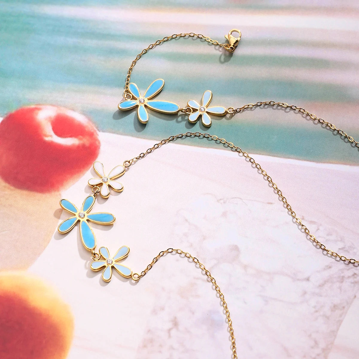 BLUE FLOWER NECKLACE & BRACELET