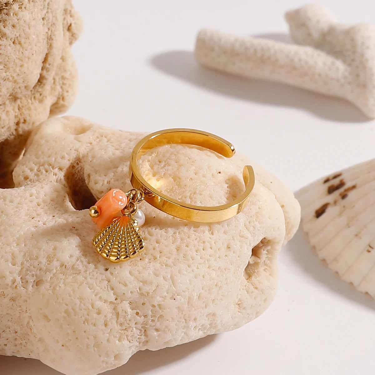 CORAL FRESHWATER PEARL RING