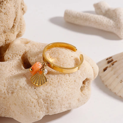 CORAL FRESHWATER PEARL RING