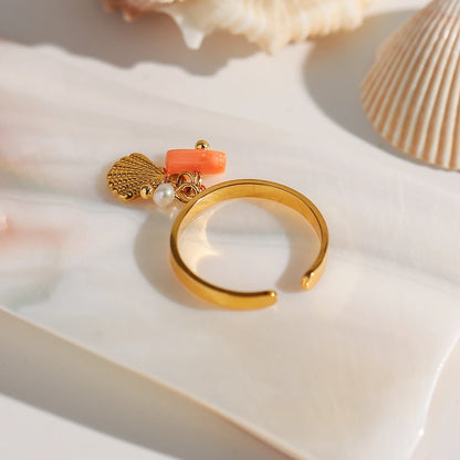 CORAL FRESHWATER PEARL RING